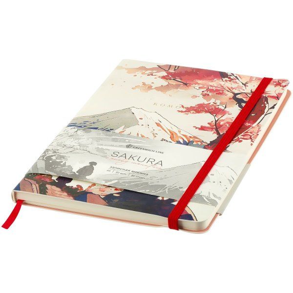 Записная книжка А5 80л. Greenwich Line "Sakura. Lonely mountain" ЛАЙТ, кожзам, с резинкой, тиснение фольгой, блок в линию RE-NA5_51396