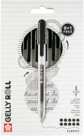 Ручка гелевая SAKURA Gelly Roll Stardust, набор 10 шт, черный, средний наконечник 0.8 мм, выдвижной корпус RTPXGBRACL10B