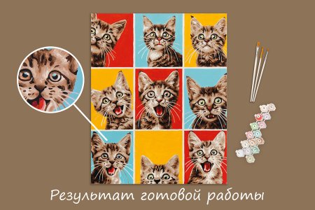 Набор для раскрашивания по номерам (холст на подрамнике) ФРЕЯ 50 х 40 см "Эмоции котиков" PNB/PL-320