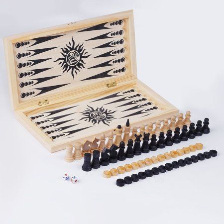 Набор игр 3 в 1 ТРИ СОВЫ "Нарды, шашки, шахматы" обиходные, деревянные с деревянной доской 40 x 40 см RE-НИ_46786