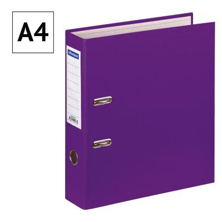 Папка-регистратор A4 OfficeSpace 70 мм, бумвинил, с карманом на корешке, фиолетовая RE-270118