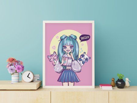 Набор для раскрашивания по номерам (на картоне) ФРЕЯ 40 х 30 см "Девочка в стиле аниме" PKZ/PM-030