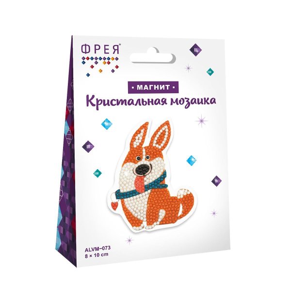 Кристальная (алмазная) мозаика ФРЕЯ магнит "Корги-озорник" 8 х 10 см ALVM-073