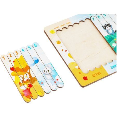 Деревянный пазл - палочки ТРИ СОВЫ "Времена года" 12 деталей на подложке, фанера, ХДФ RE-ПЗ00124