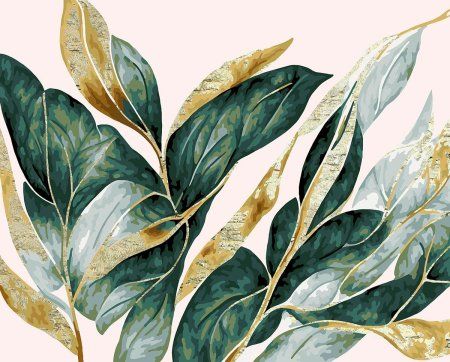 Набор для раскрашивания по номерам (с поталью) ФРЕЯ 50 х 40 см "Листья с золотом" PNB/PLPT-246