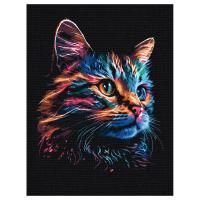 Картина по номерам на черном холсте ТРИ СОВЫ "Неоновый кот" 30 x 40 см, краски и кисть RE-КХп_48146