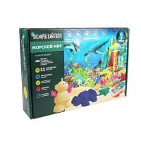 Игровой набор с песком ТМ Космический песок "Морской мир" 3 кг, голубой, зеленый, 11 формочек, песочница AS-KPTMM