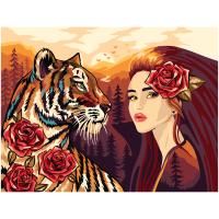 Картина по номерам на картоне ТРИ СОВЫ "Девушка с тигром" 30 x 40 см, краски, кисть RE-КК_53807