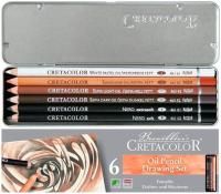 Набор масляных карандашей CRETACOLOR Oil Pencils 6 шт, мет.пенал CR40007