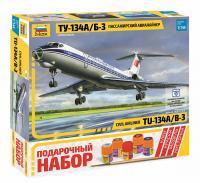 Сборная модель: Пассажирский авиалайнер "Ту-134 А/Б-3", подарочный набор, З-7007ПН